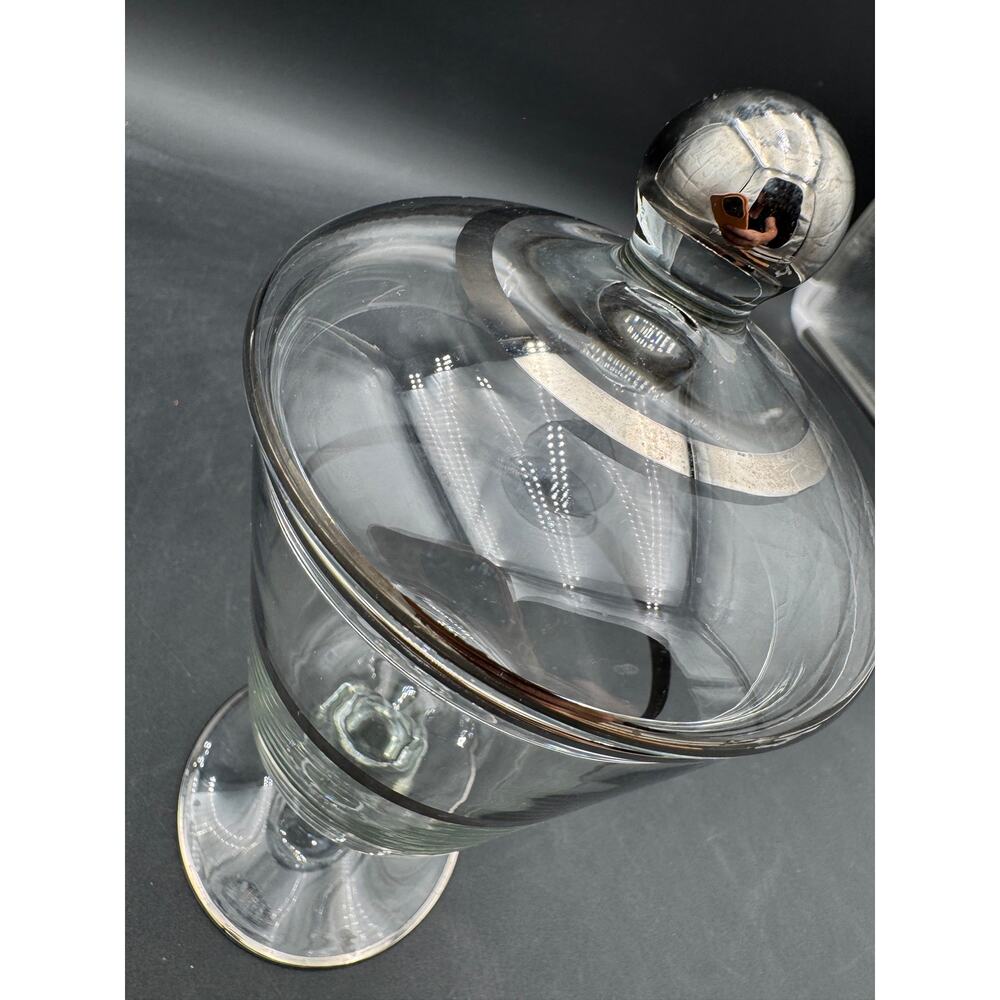 Vintage Lidded Apothocary Jar Candy Jar with Silver Knob, Rings Appx 8" Tall - Picture 3 of 8
